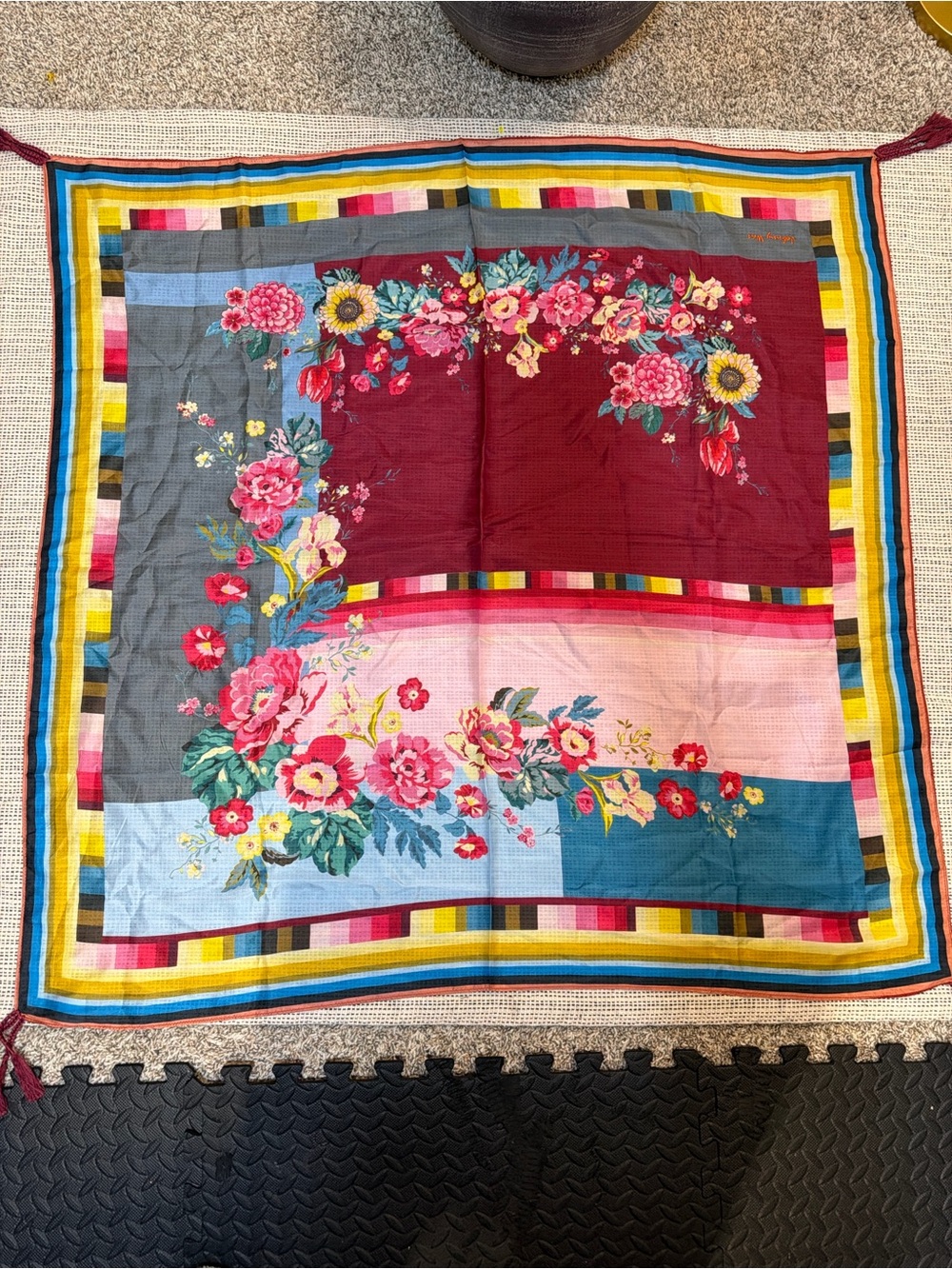Johnny Was Multicolor Floral Patchwork Silk Scarf